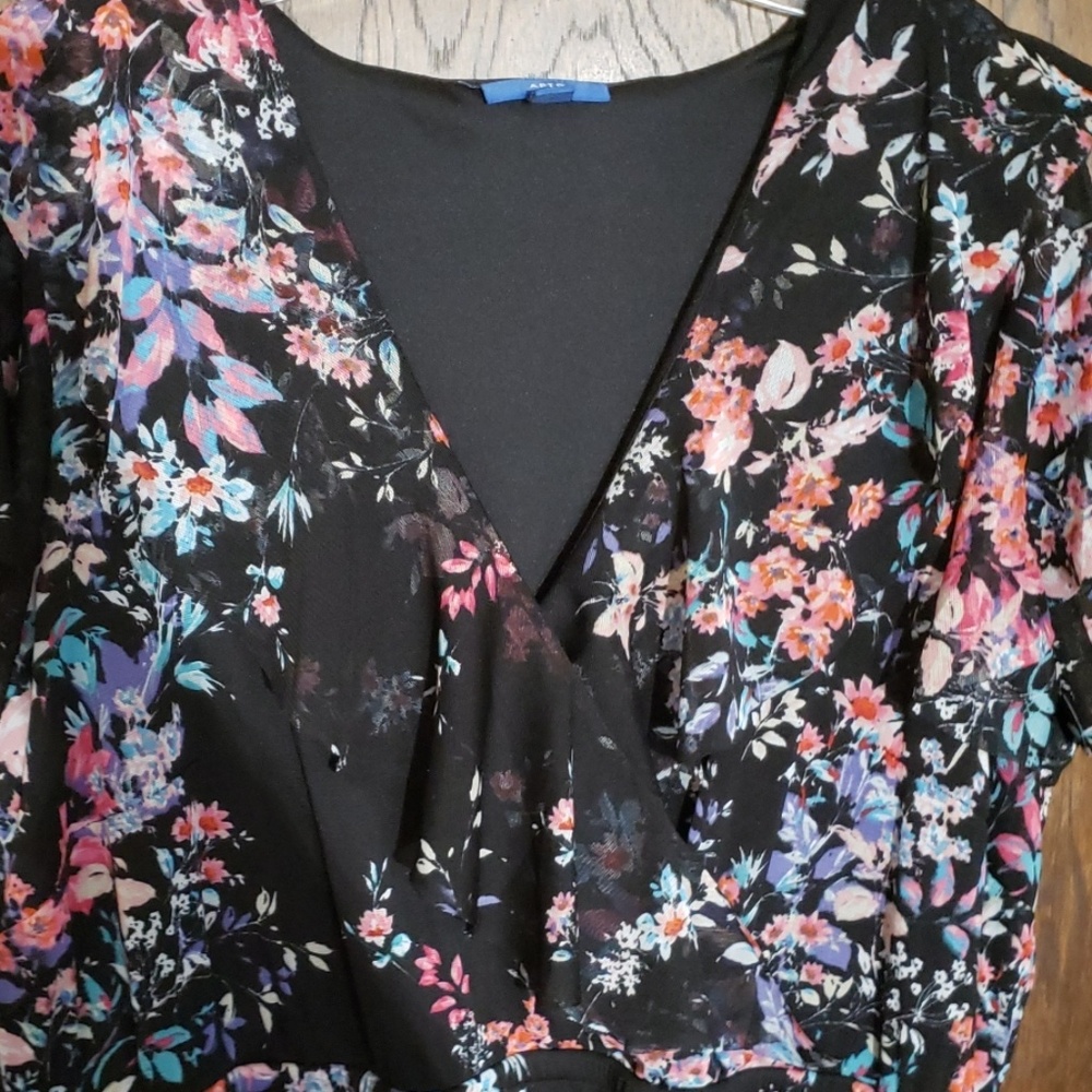 Maxi dress, black with pink, purple, blue floral
